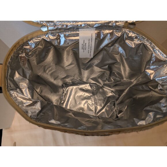 Woven Insulated Cooler Bag Adjustable Strap & Zip Closure Water Lily & Cornhusk - Picture 8 of 13